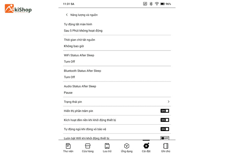 Thay thời gian hiển thị màn hình để tối ưu pin cho máy đọc sách